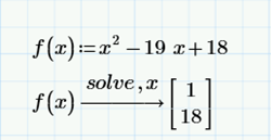 Quadratic represented in Mathcad